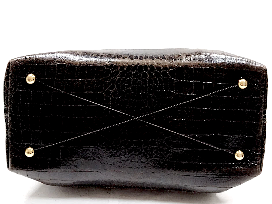 Miu Miu Italy. Brown Croc Pattern Leather Shoulder Bag / Hand Bag / Crossbody Bag