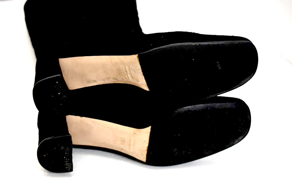 Miu Miu Italy. Black Suede Leather Boots Block 2.5" Heel Slip On Boots Size 39.5