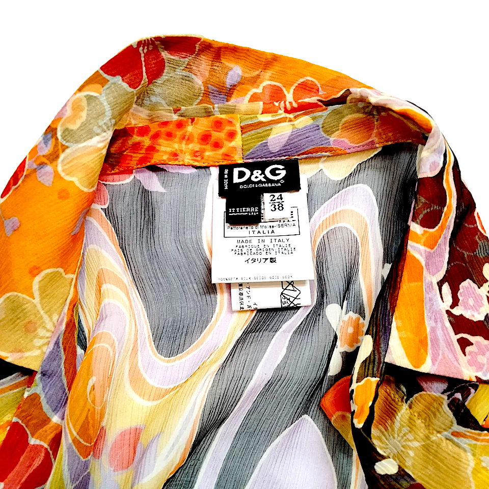 DOLCE&GABBANA ITALY. D & G. Multi-Color Oranges Silk Top