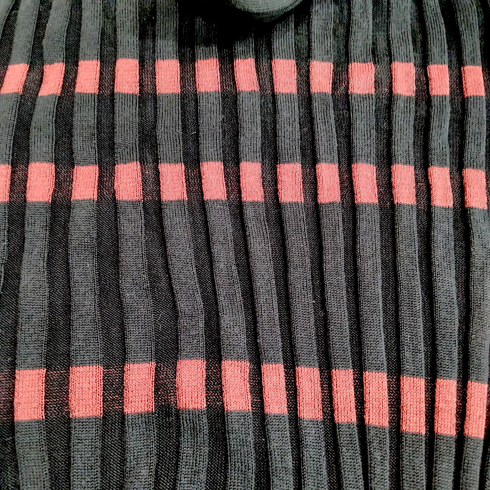 Loewe Madrid. Black Silk with Rust Color Accent Stretch Turtleneck Top