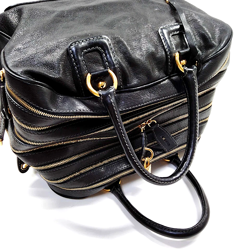 Dolce&Gabbana Italy. D&G. Black Leather Multiple Zippers Design Shoulderbag / Handbag