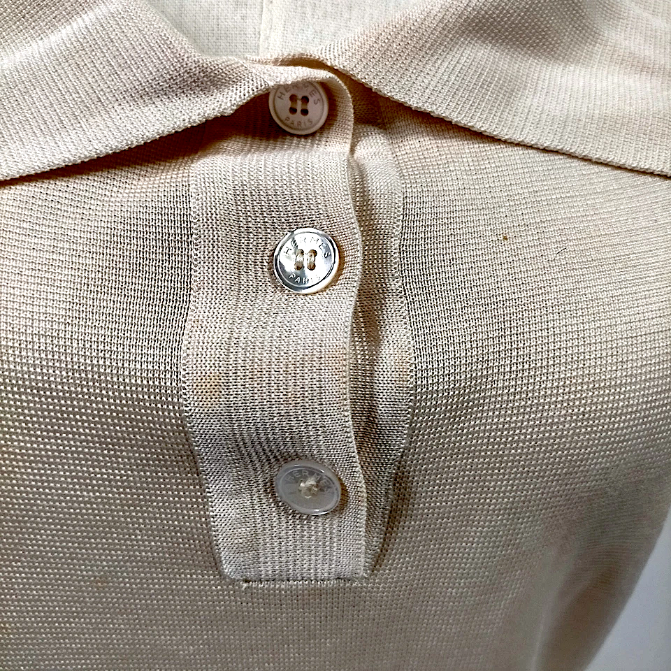 Hermes Paris. Cream Silk, Cashmere w/Black Accents Dress