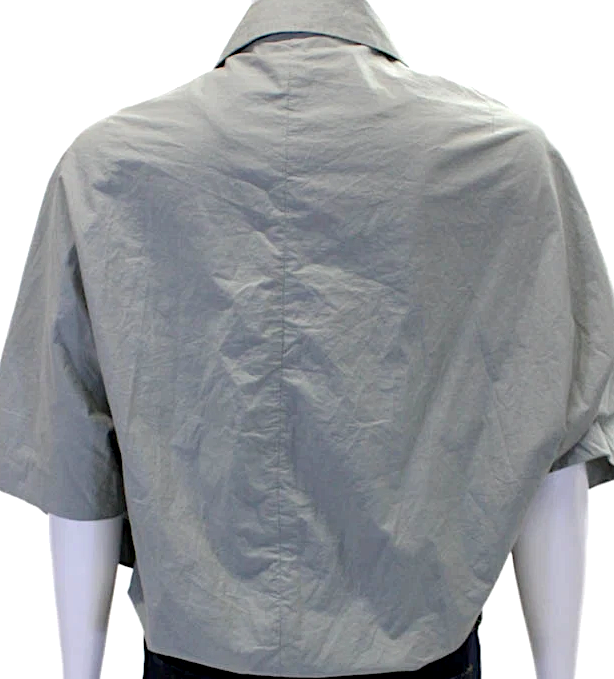 Marni Italy. Green/Grey Cotton Textured Batwing Lined Collar Belted Top