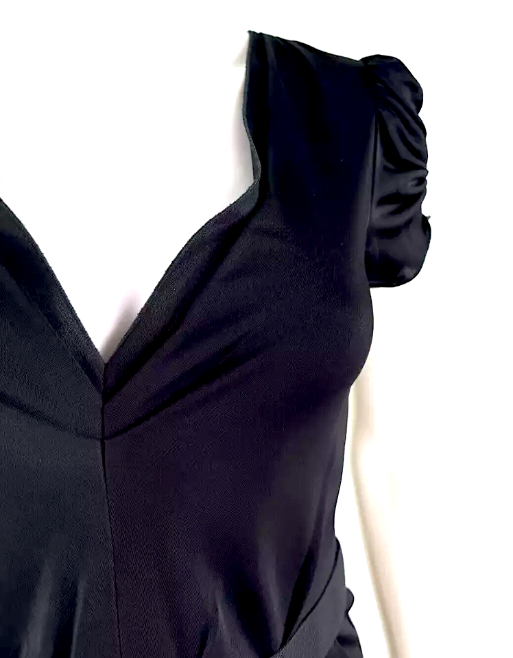 Dolce Gabbana New W/O Tag. Authentic Black Viscose Pleated Stretch Belt Dress