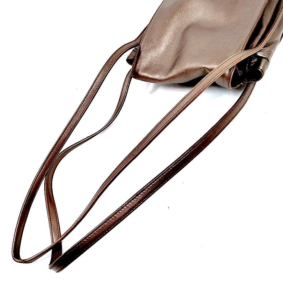 LOEWE MADRID. Brown/Bronze Leather Messenger Style Shoulder Bag