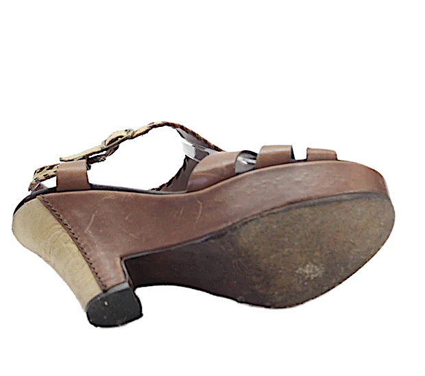 Henry Beguelin Paris. Handmade Brown Leather Open Toe Ankle Strap Platform Shoes Size 7.5