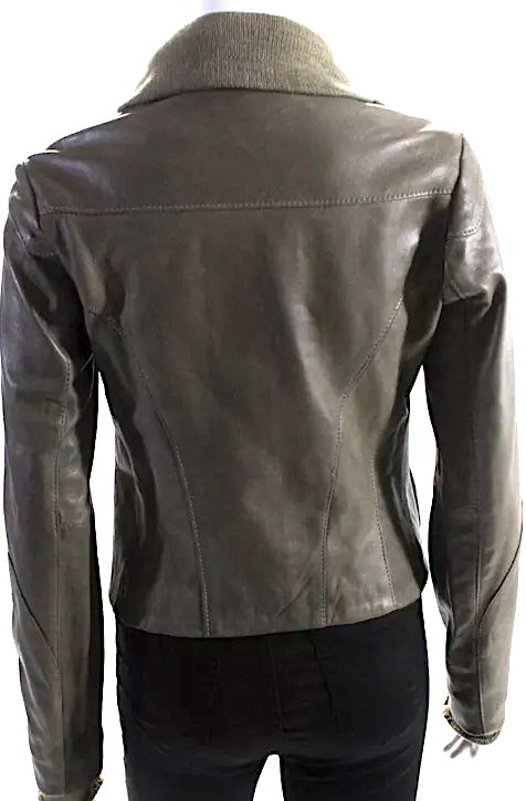 Doma Italy. Olive Green Leather Collared Long Sleeved Motorcycle Jacket