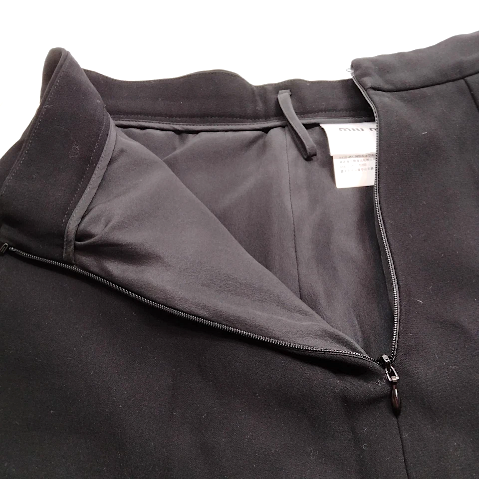 Miu Miu Italy. Black PolyTech Fabric Fit/Flare Vintage Skirt