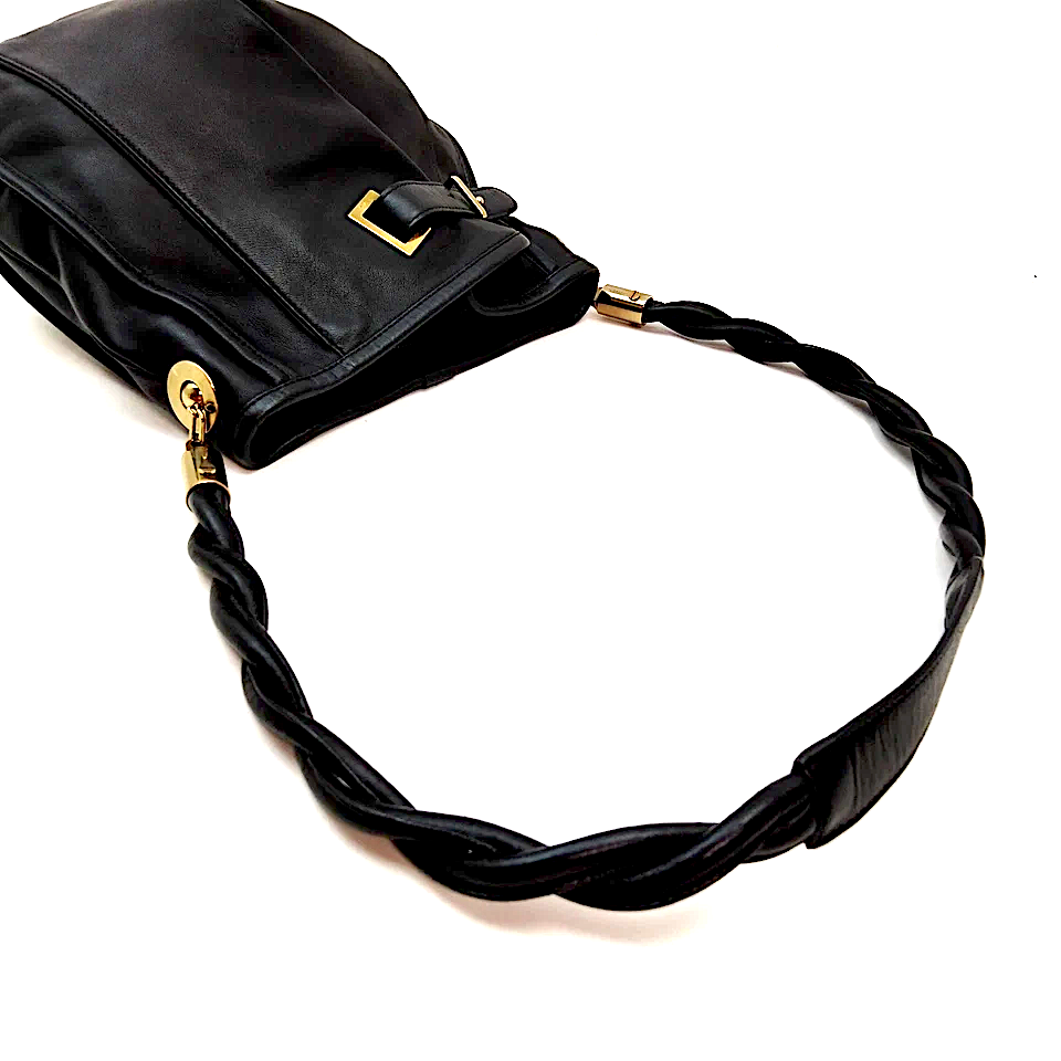 Chloe Paris. Vintage PHOEBE PHILO. Black Leather Shoulder Bag w/Braided Handle