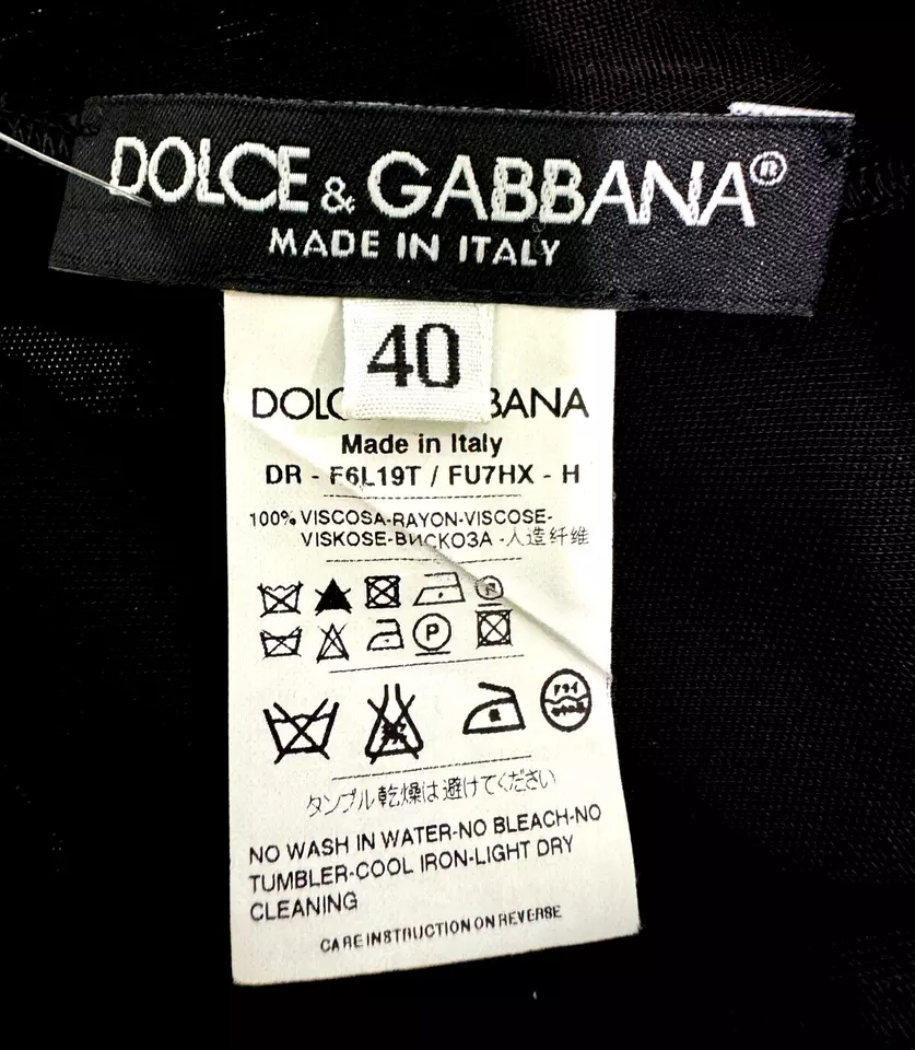 Dolce Gabbana New W/O Tag. Authentic Black Viscose Pleated Stretch Belt Dress