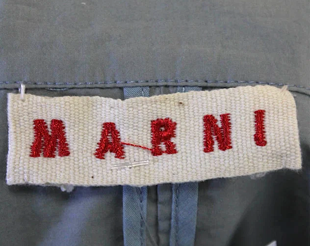 Marni Italy. Green/Grey Cotton Textured Batwing Lined Collar Belted Top