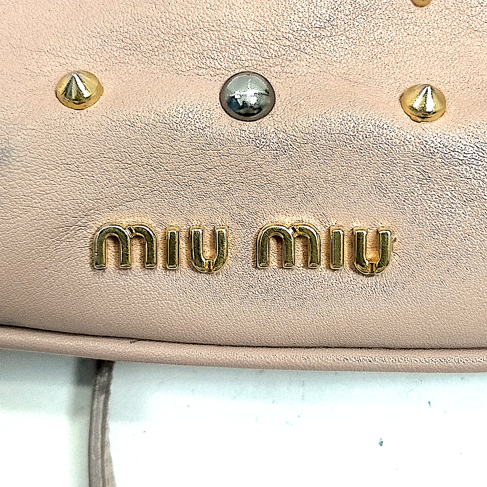 Miu Miu Italy. Pink Studded Leather Small Crossbody / Shoulder Bag