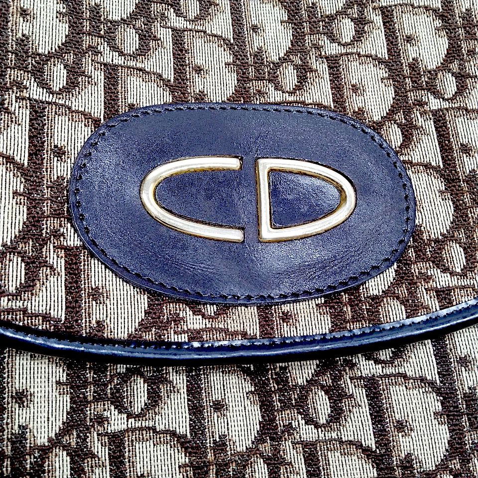 Christian Dior Paris. Brown Canvas and Leather Logo Shoulder Bag