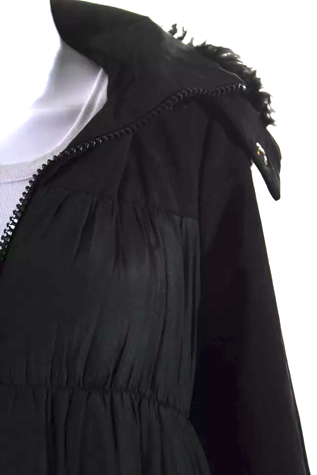 Iceberg Italy. Black Silk Fur Lined Hooded Striped Quilted Puffer Coat