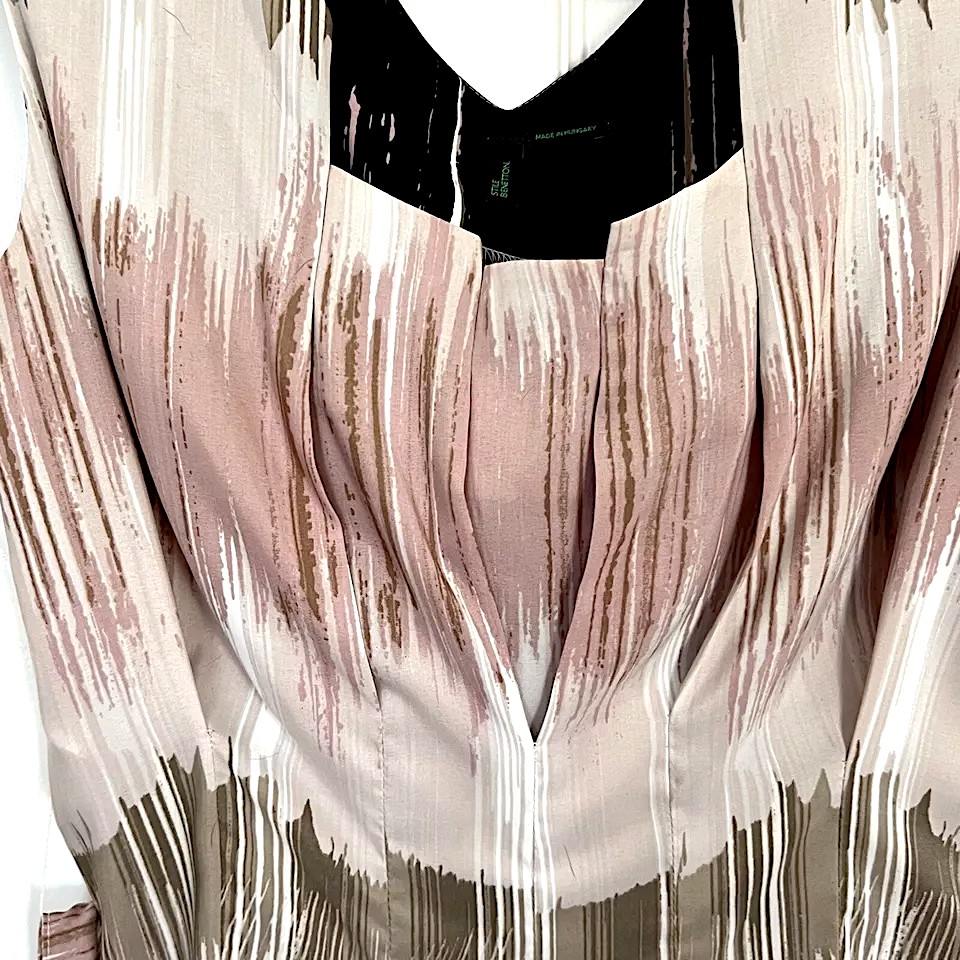 Benetton Vintage Print Sleeveless Belted Flare A Line Dress