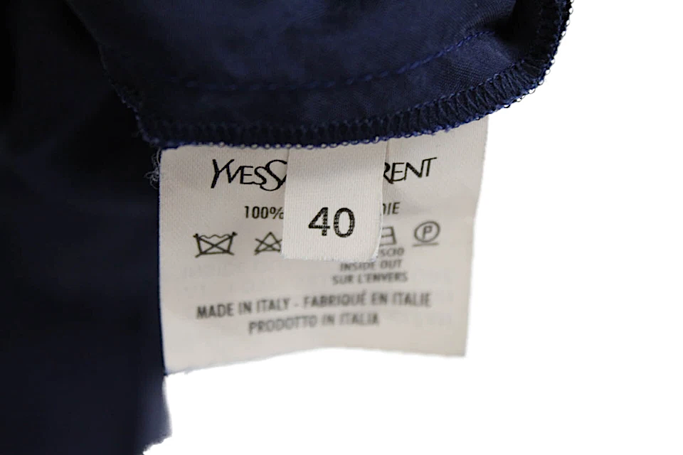 Yves Saint Laurent Paris. Dark Blue Silk Sleeveless V-Neck Pullover Mini Dress