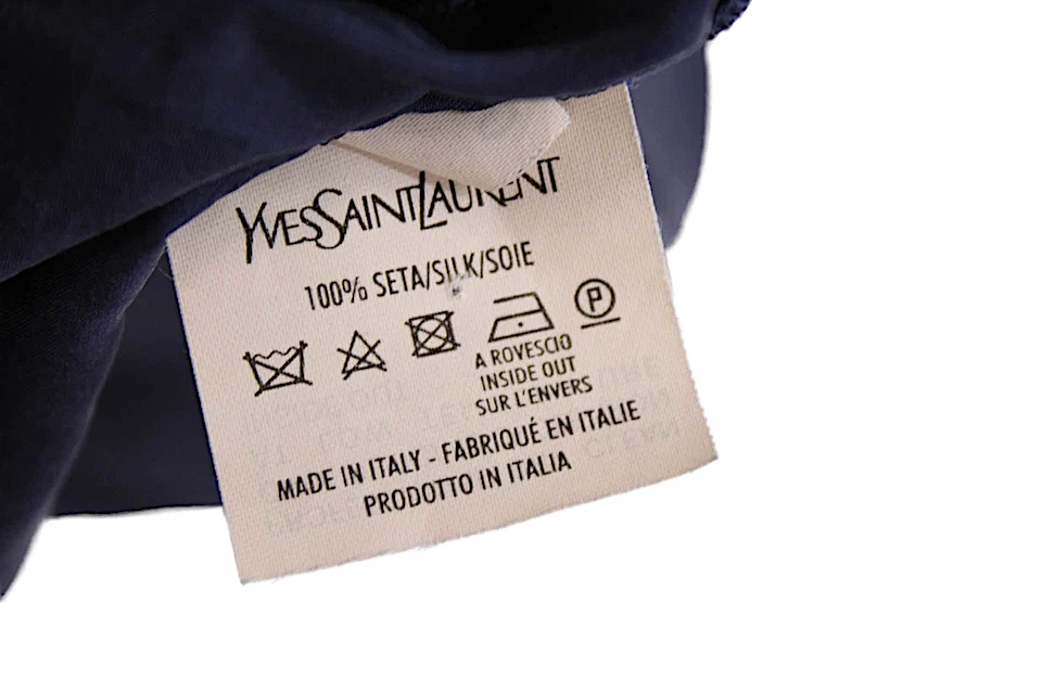 Yves Saint Laurent Paris. Dark Blue Silk Sleeveless V-Neck Pullover Mini Dress