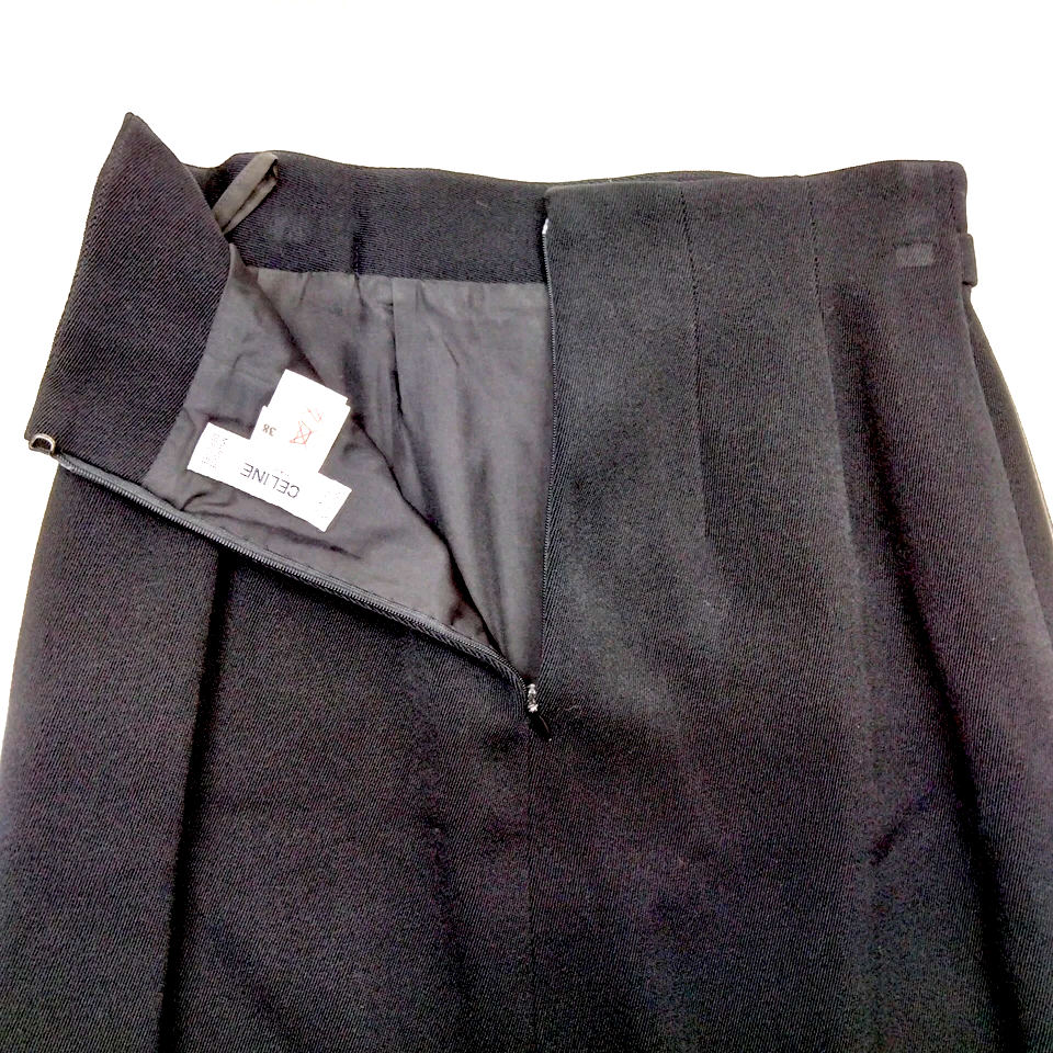 CELINE PARIS. Black Wool Skirt with Goldplated Hardware