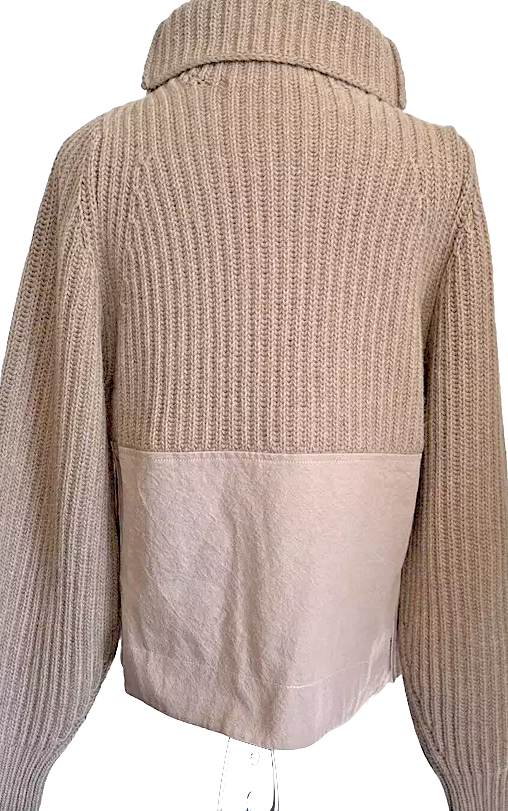 Haider Ackerman Belgium. Beige Chunky Pockets Sweater Mixed Material Turtleneck