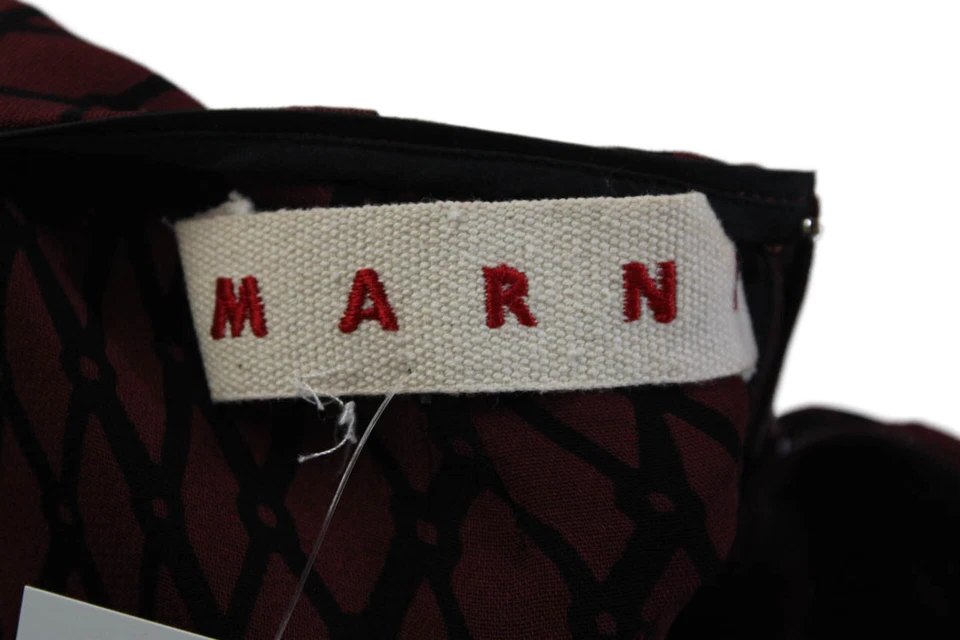 Marni Italy. Red, Black Viscose Sleeveless Crew Neck Printed Dress