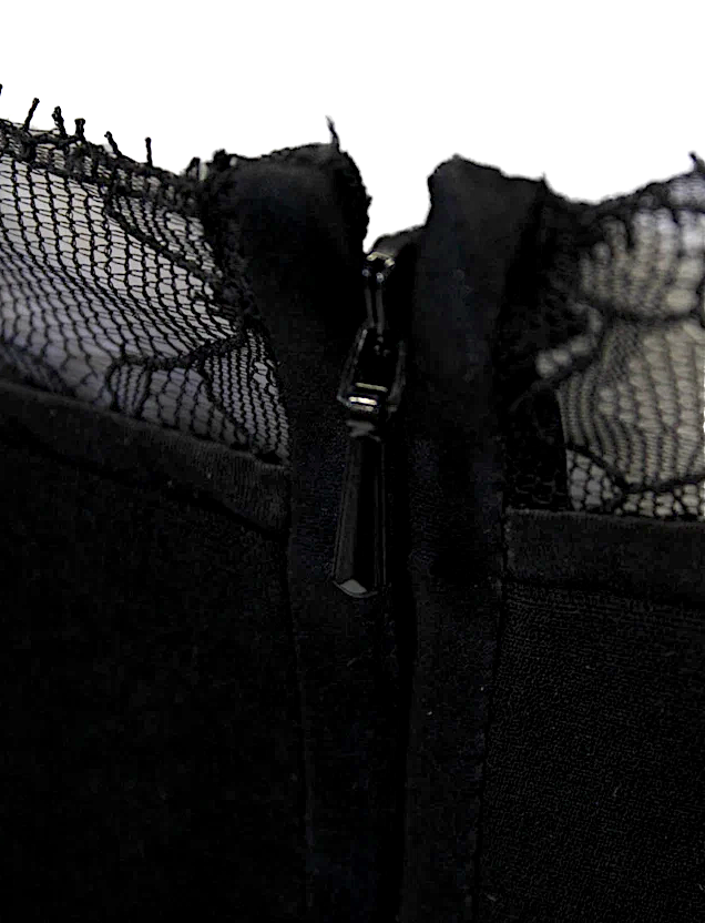 La Ligne NY.Black Back Zip Spaghetti Strap Lace Trim Crepe Midi Dress