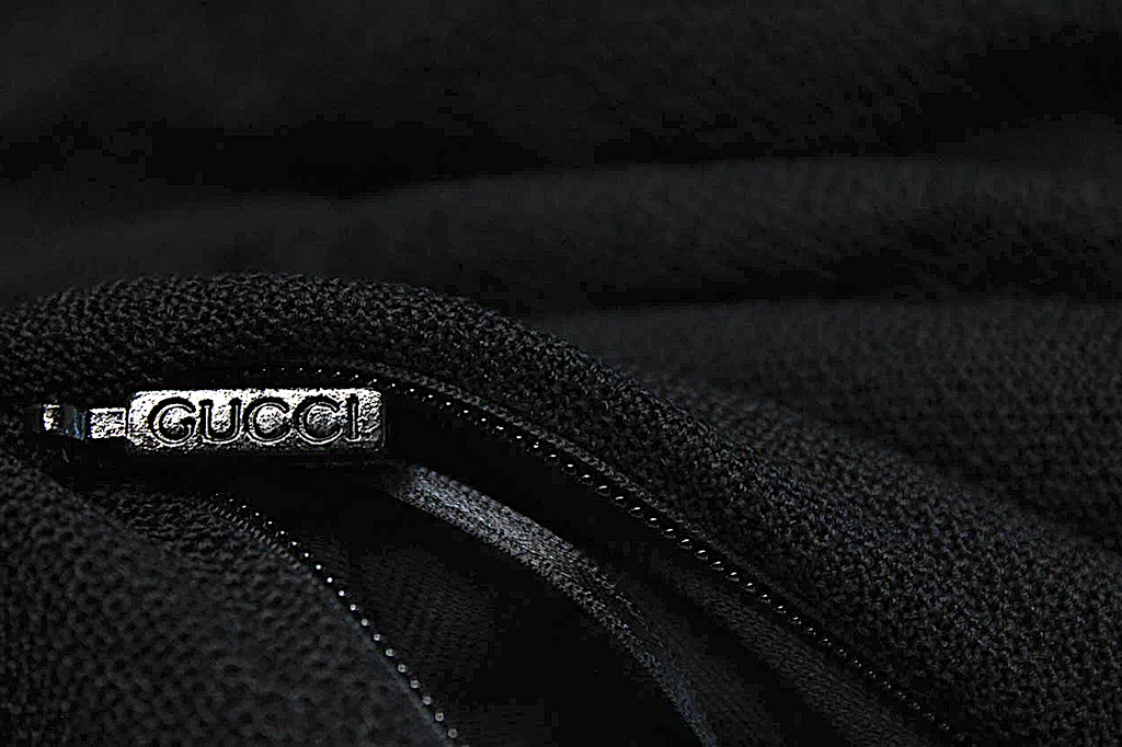 Gucci Italy. Black Viscose Crew Neck Embellished Waist Long Sleeve Dress