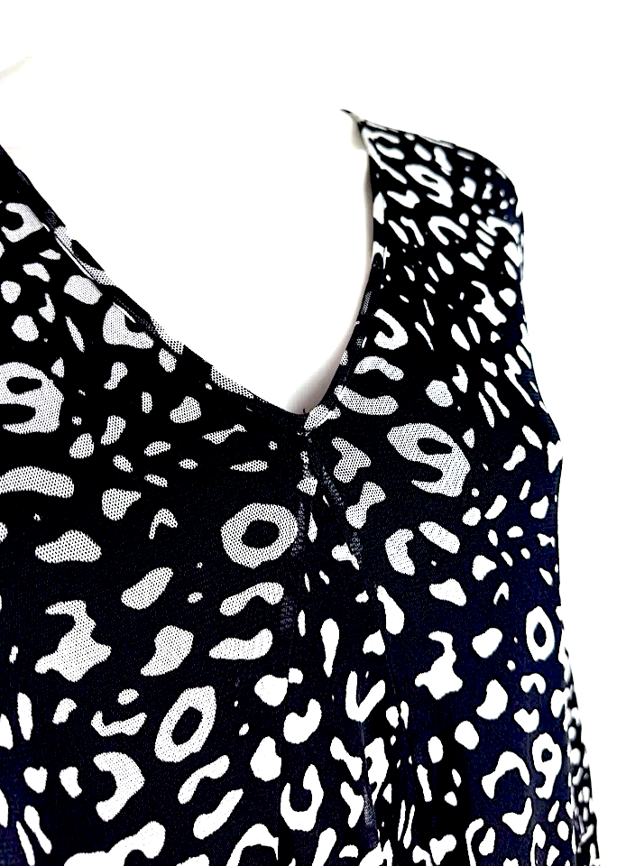 Jean-Paul Gaultier Paris. "Fuzzi" Line. Black/White Print Asymmetrical Dress