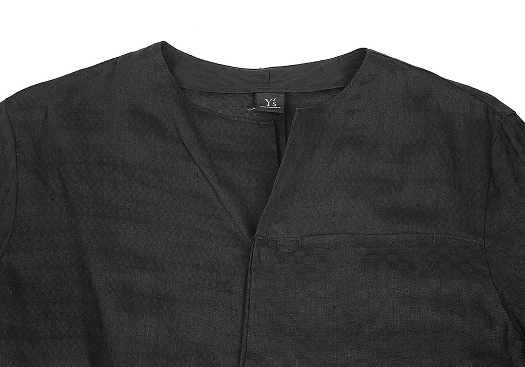 YOHJI YAMAMOTO JAPAN. Y's Pattern Switched Black Linen Blouse