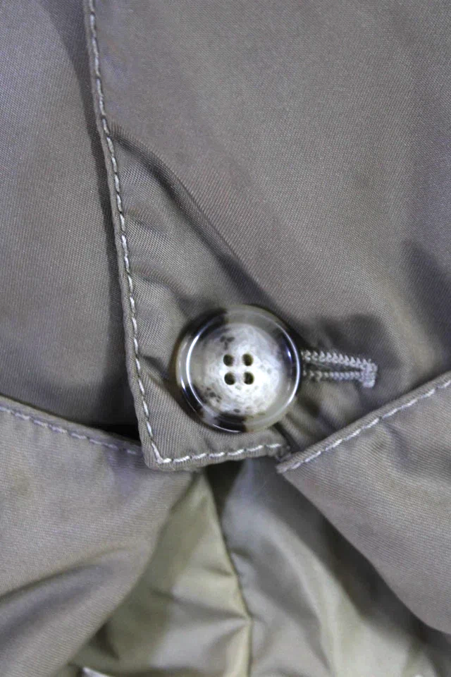 Prada Italy. Khaki Color Collared Buckle Long Sleeve Trench PolyTech Coat