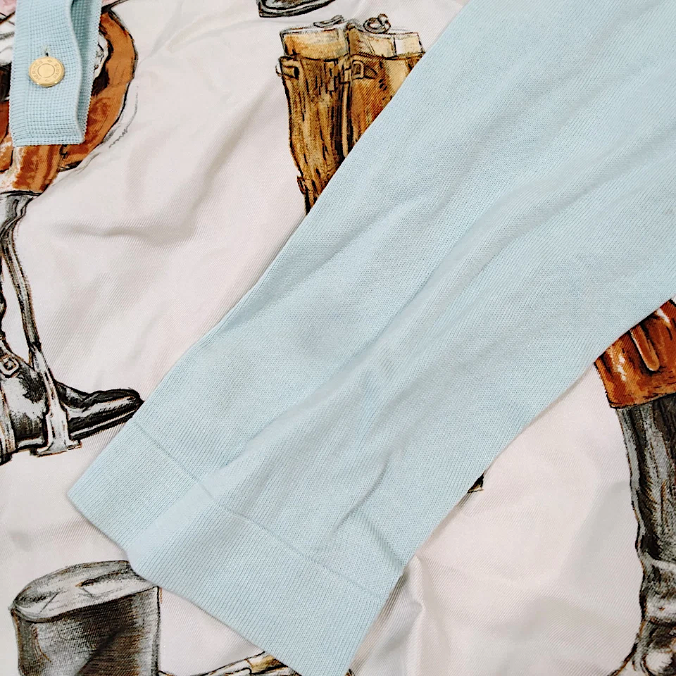 Hermes Paris. Vintage Light Blue Silk, Cotton Scarf Print Top