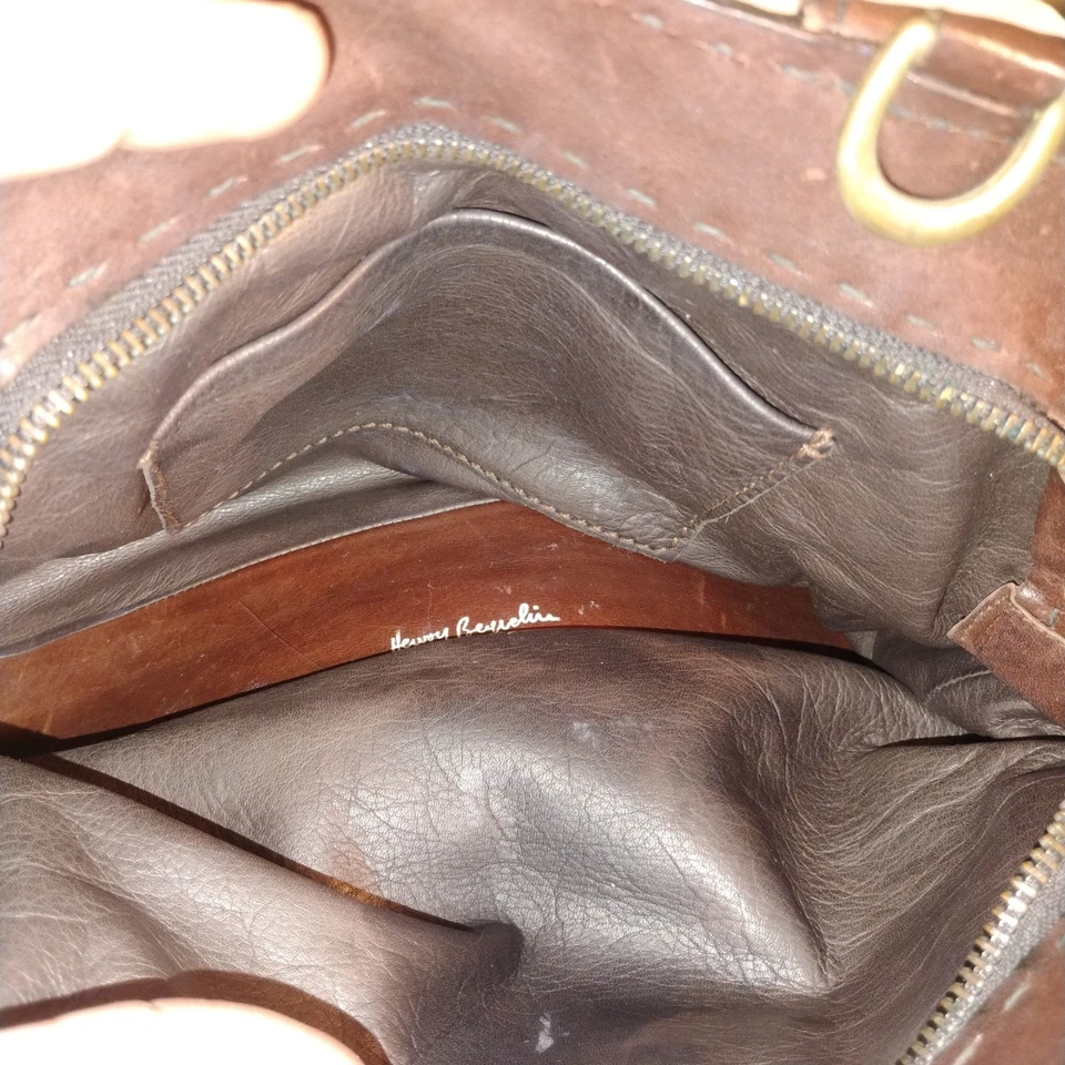 Henry Beguelin Paris. Vintage Handmade Distressed Leather / Snake Embossed Detail Shoulder Leather Bag