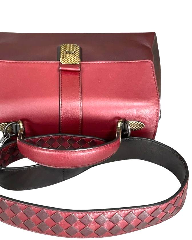 Bottega Veneta Italy. Piazza Tri-Color Leather Top Handle Woven Strap Crossbody Shoulder Bag