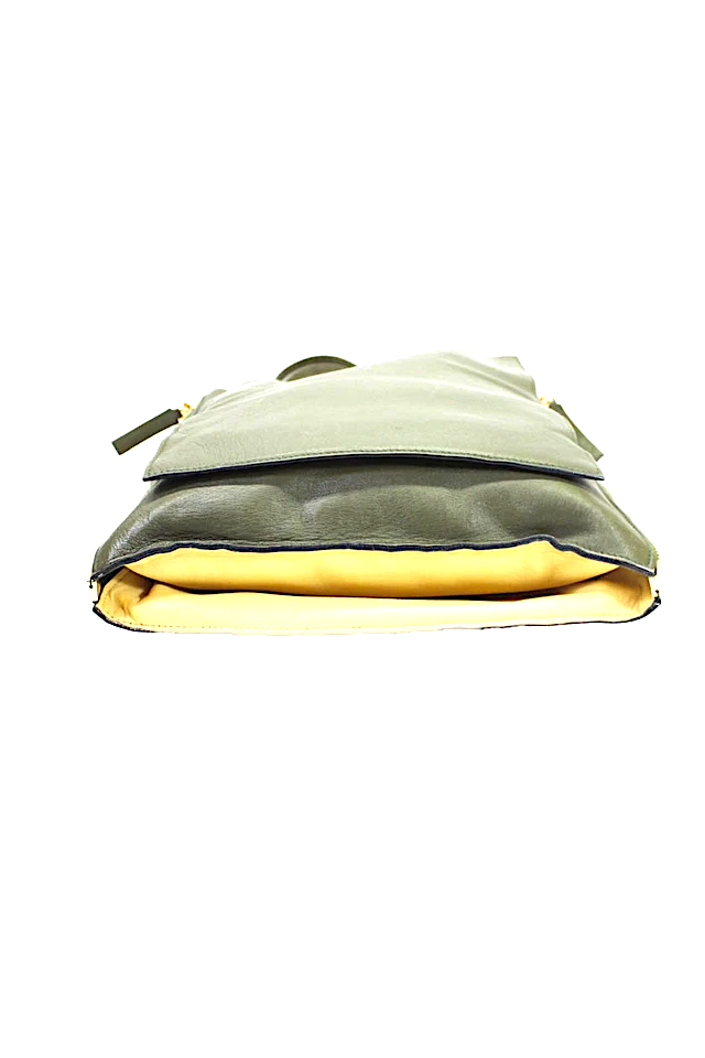 Marni Italy. Dark Green Leather Zip Detail Medium Shoulder Bag / Handbag