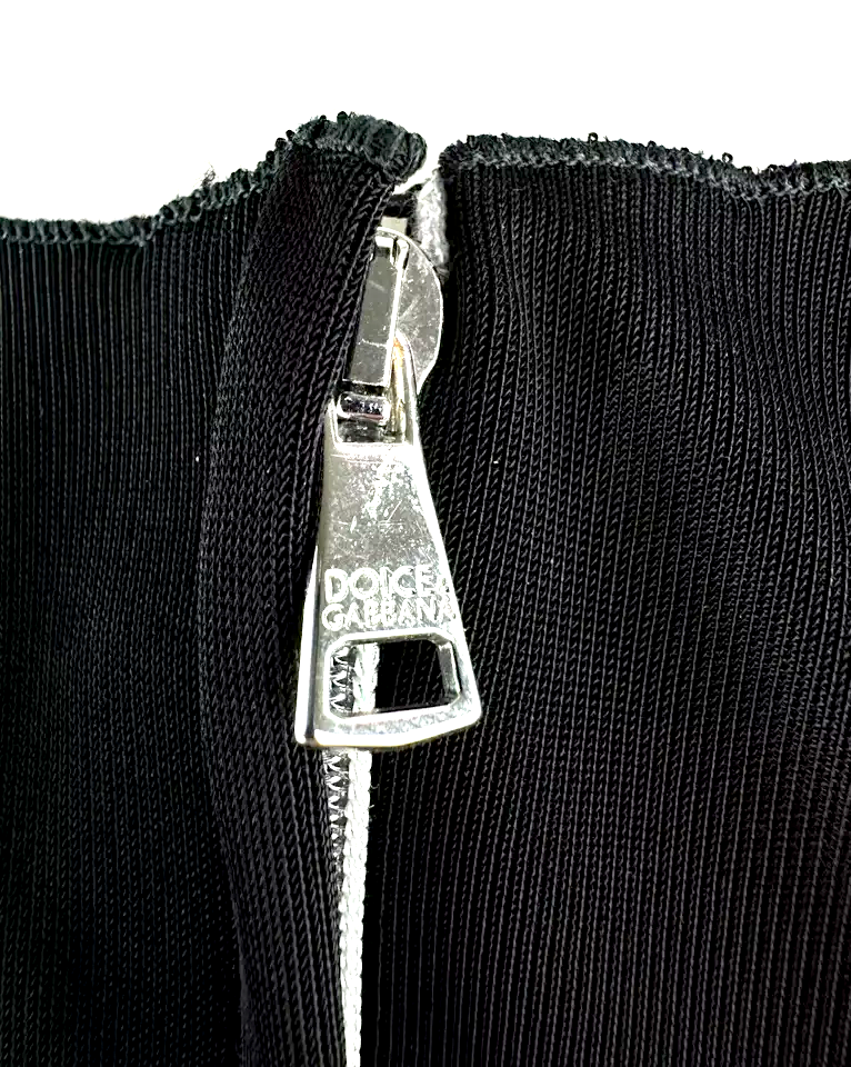 Dolce Gabbana New W/O Tag. Authentic Black Viscose Pleated Stretch Belt Dress