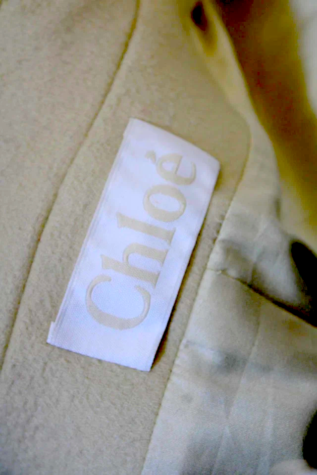 Chloe Paris. Pale Beige Wool Button Down Long Sleeves Coat