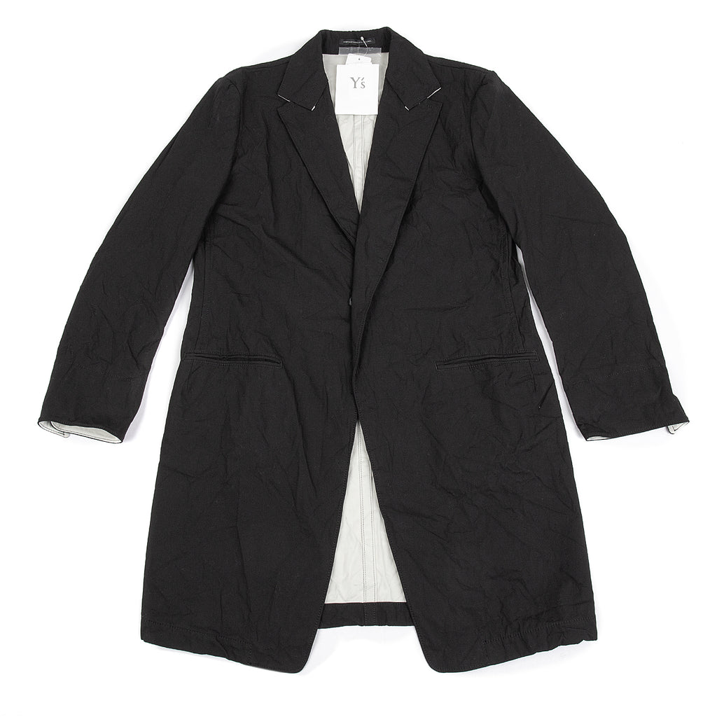 Yohji Yamamoto Japan. Y's Black Cotton Wrinkled Long Jacket