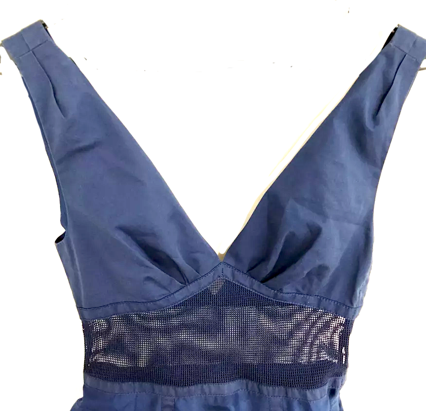 Louis Vuitton Paris. Blue/Dark Blue Mesh Accents Cotton Blend Dress