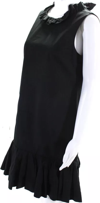 Dolce and Gabbana Italy. Black Cotton Zipped Pleated Drop Waist Dress