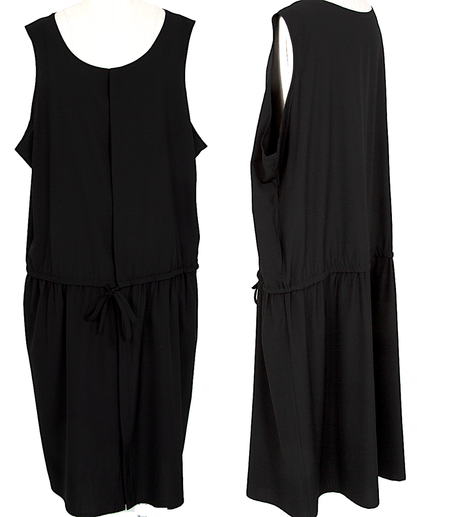 Yohji Yamamoto Japan. NOIR Black Drawstring Wool Sleeveless Dress