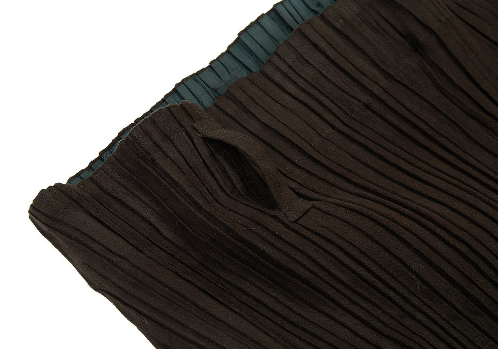Issey Miyake Japan. Brown Faux Suede Pleats Pants