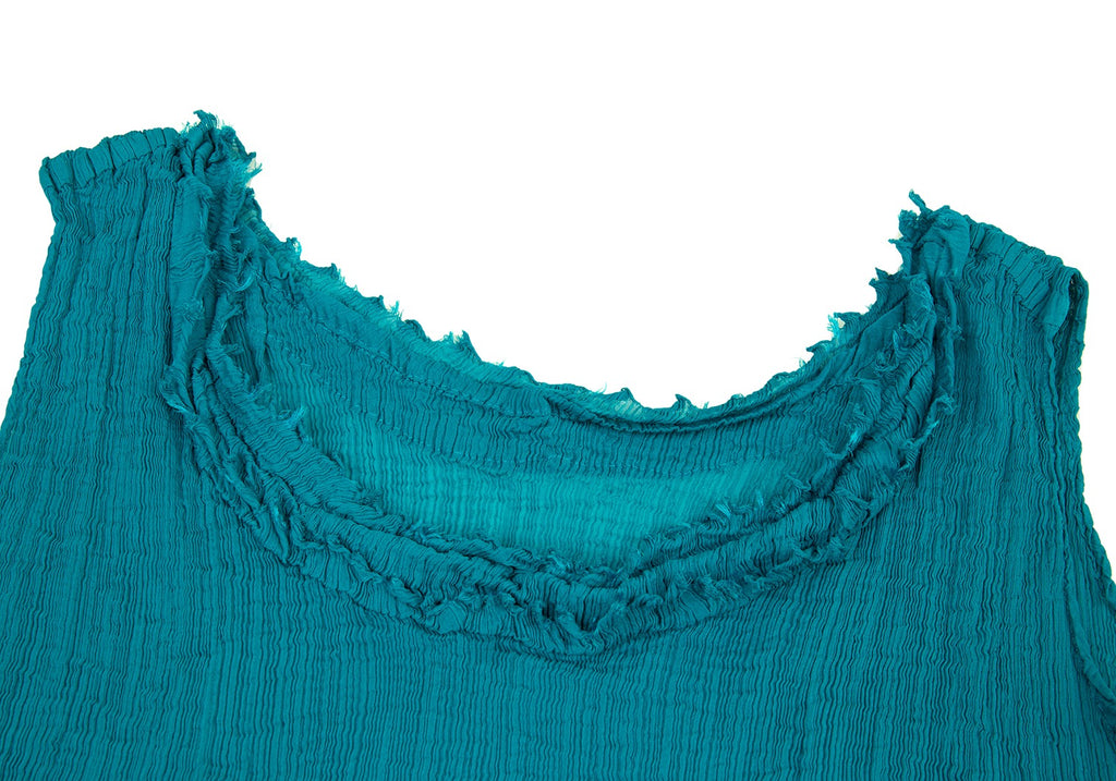 ISSEY MIYAKE JAPAN. "me" Turquoise Color Pleats Design Sleeveless Dress