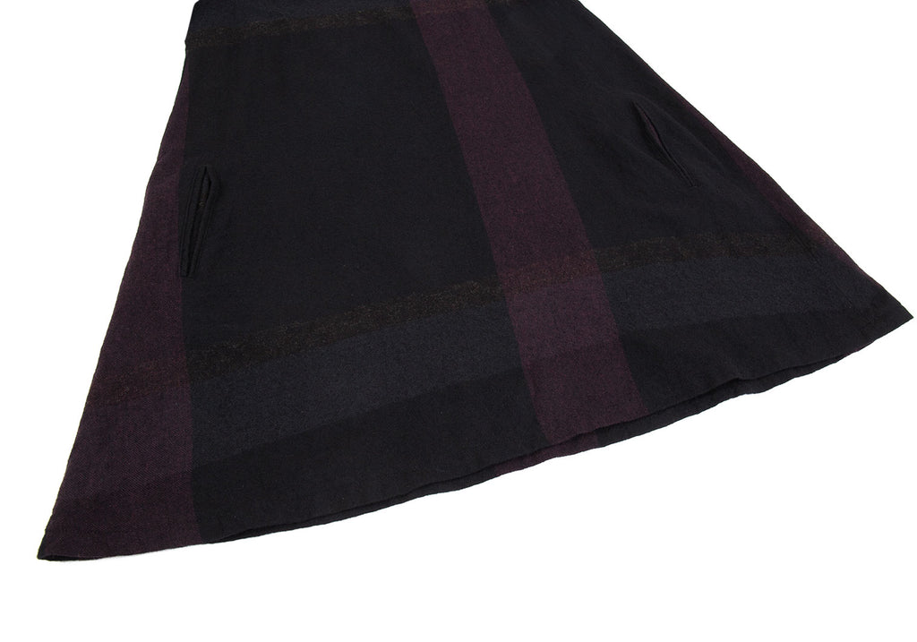 Yohji Yamamoto Japan. Y's Black Wool Nylon Checked Flare Dress