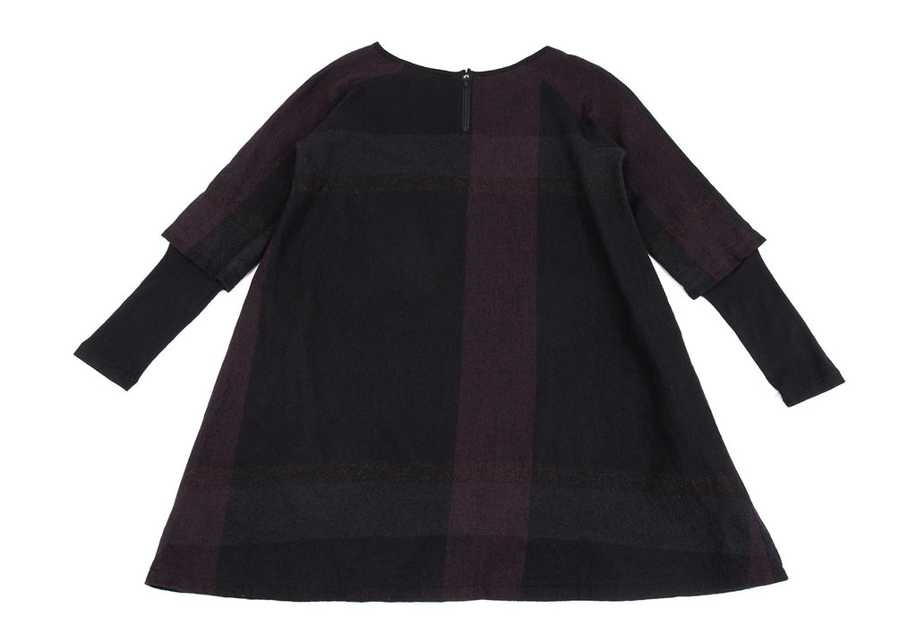 Yohji Yamamoto Japan. Y's Black Wool Nylon Checked Flare Dress