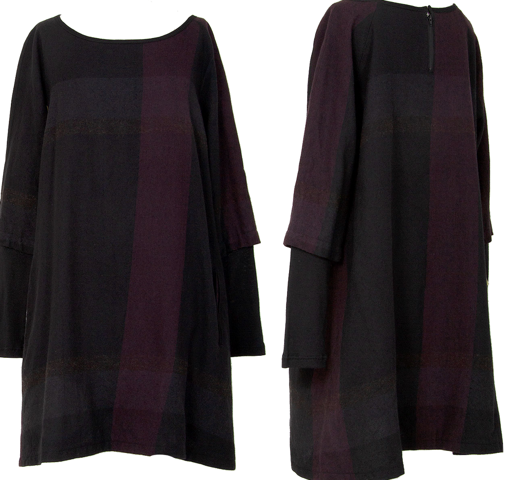Yohji Yamamoto Japan. Y's Black Wool Nylon Checked Flare Dress