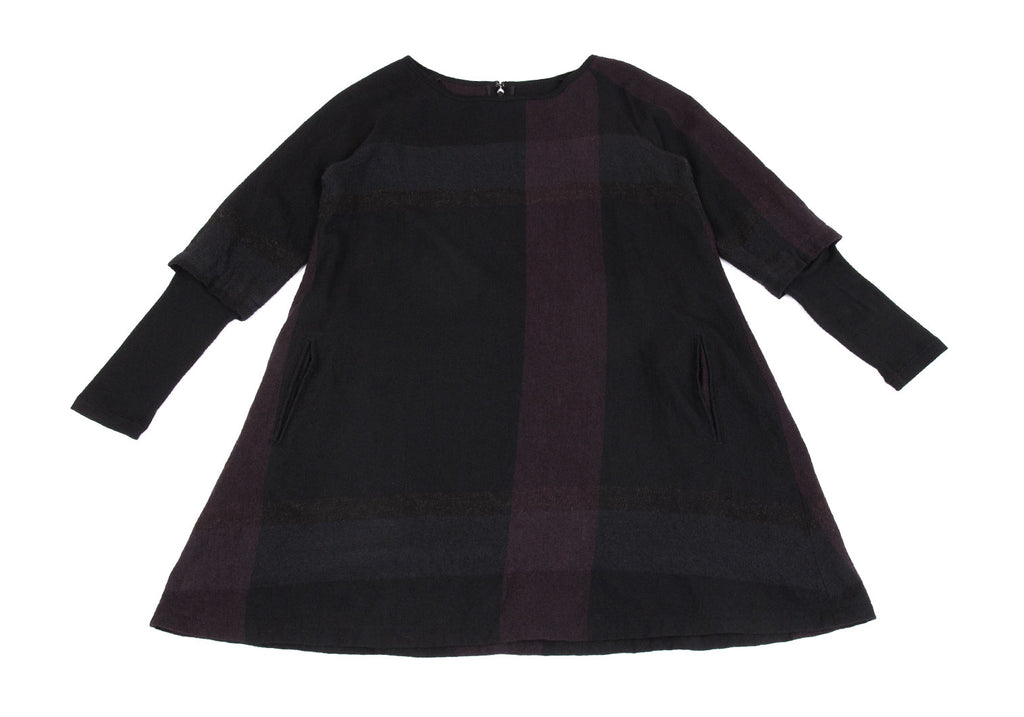 Yohji Yamamoto Japan. Y's Black Wool Nylon Checked Flare Dress