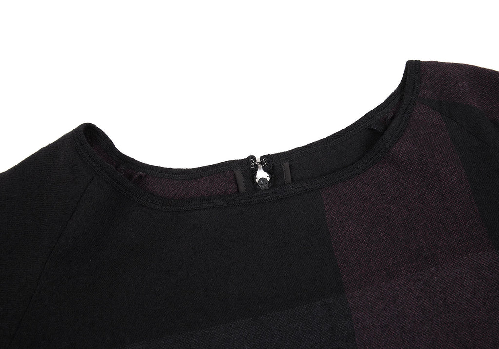 Yohji Yamamoto Japan. Y's Black Wool Nylon Checked Flare Dress