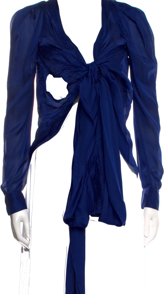 TOM FORD NY. Blue Silk V-Neck Blouse