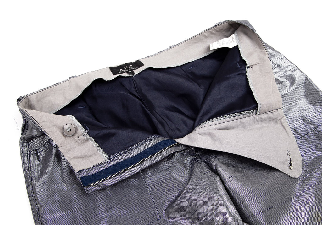 A.P.C. Paris. Silver Silk Metallic Slab Pants