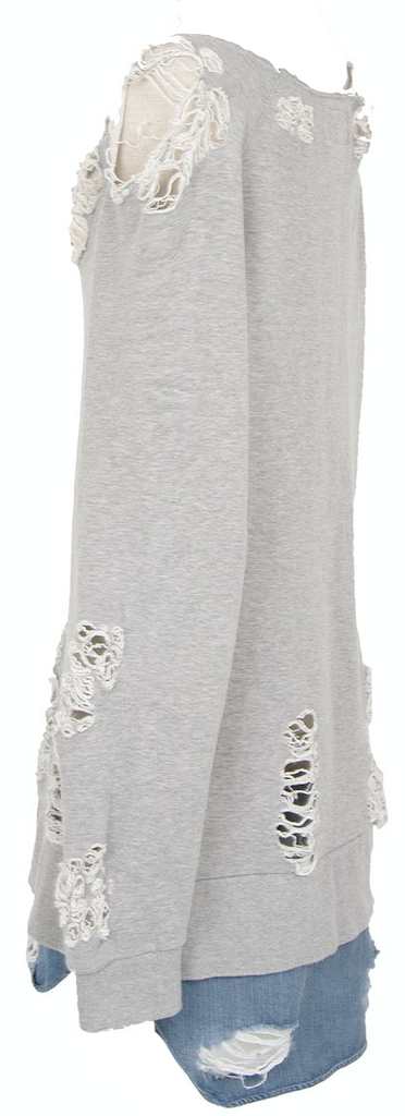 MIHARA YASUHIRO Japan.Denim Hem Grey Layered Distressed/Destroy Sweat Shirt