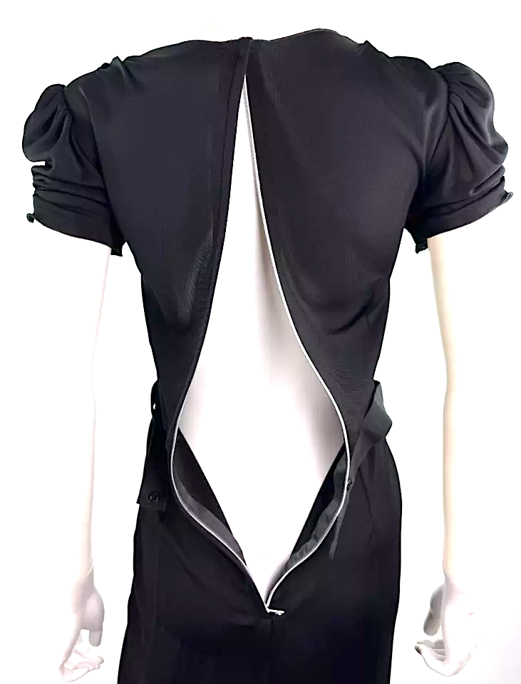 Dolce Gabbana New W/O Tag. Authentic Black Viscose Pleated Stretch Belt Dress